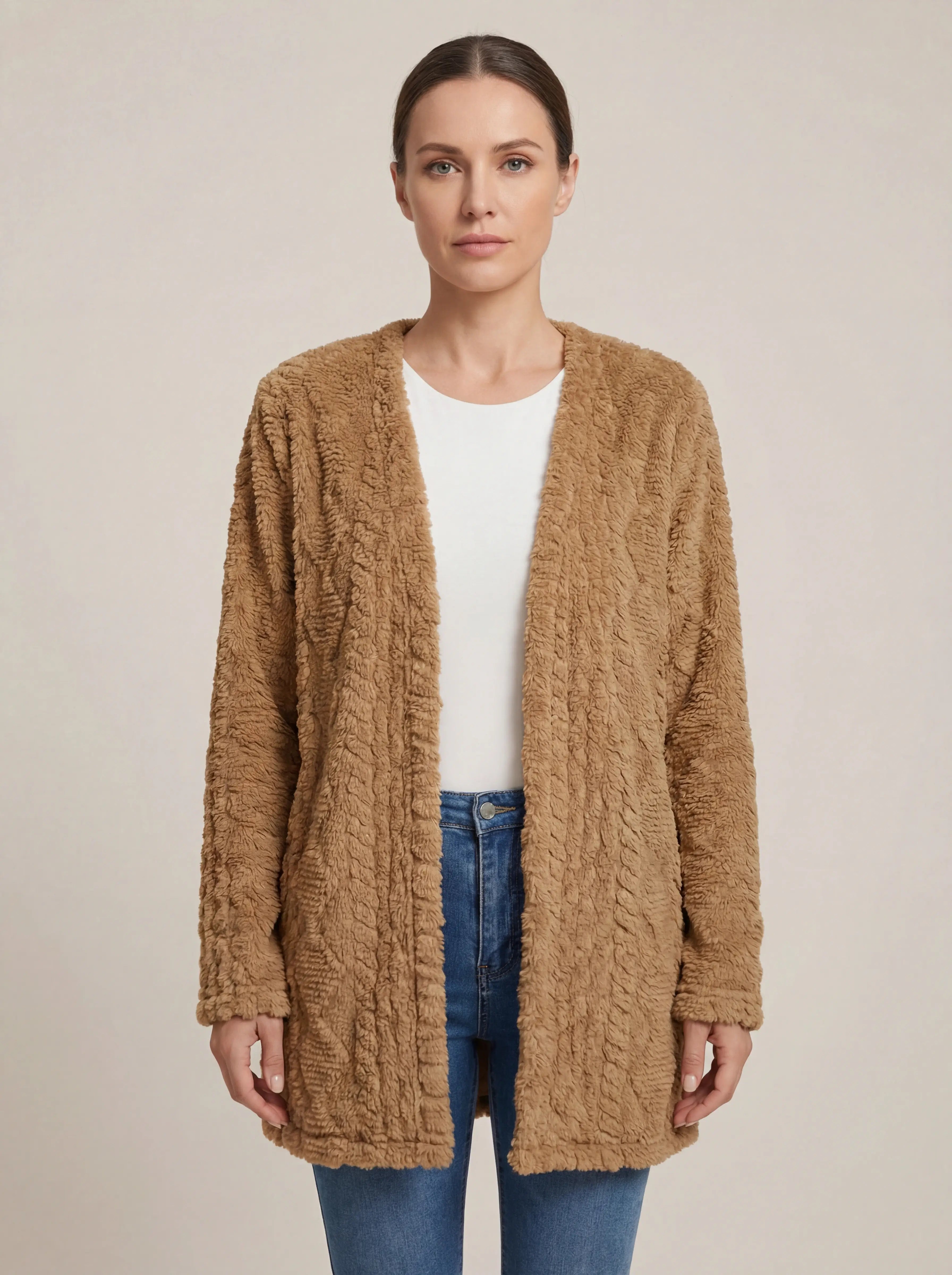 Fleece damescardigan met capuchon – Louise