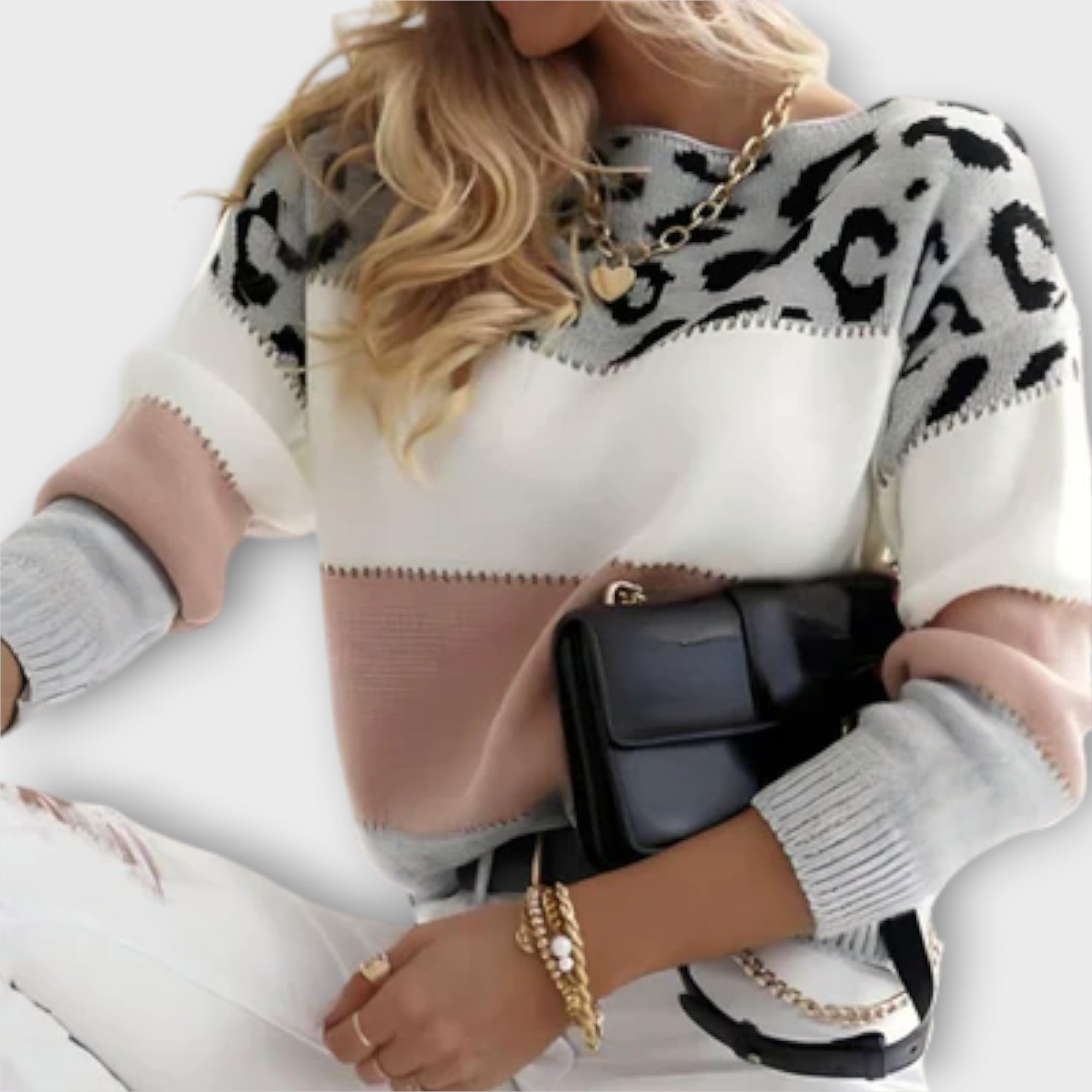 Selena dames gebreide pullover met luipaardprint