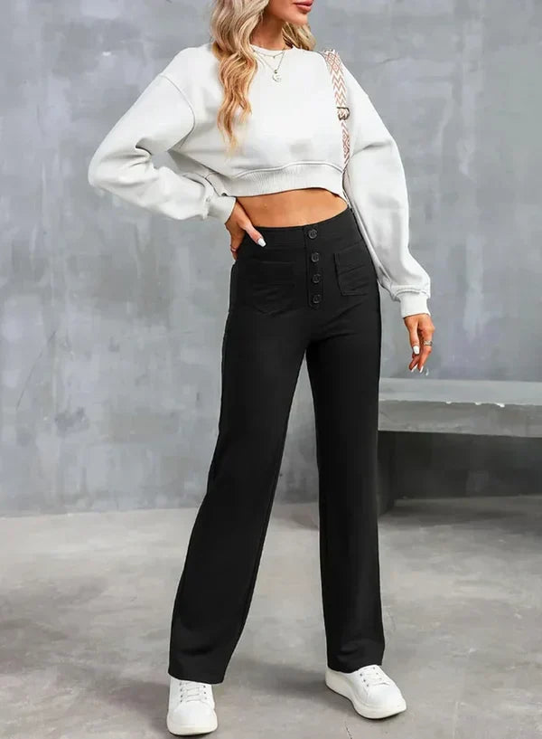 Sophie High-Waisted Stretch Trousers with Side Pockets