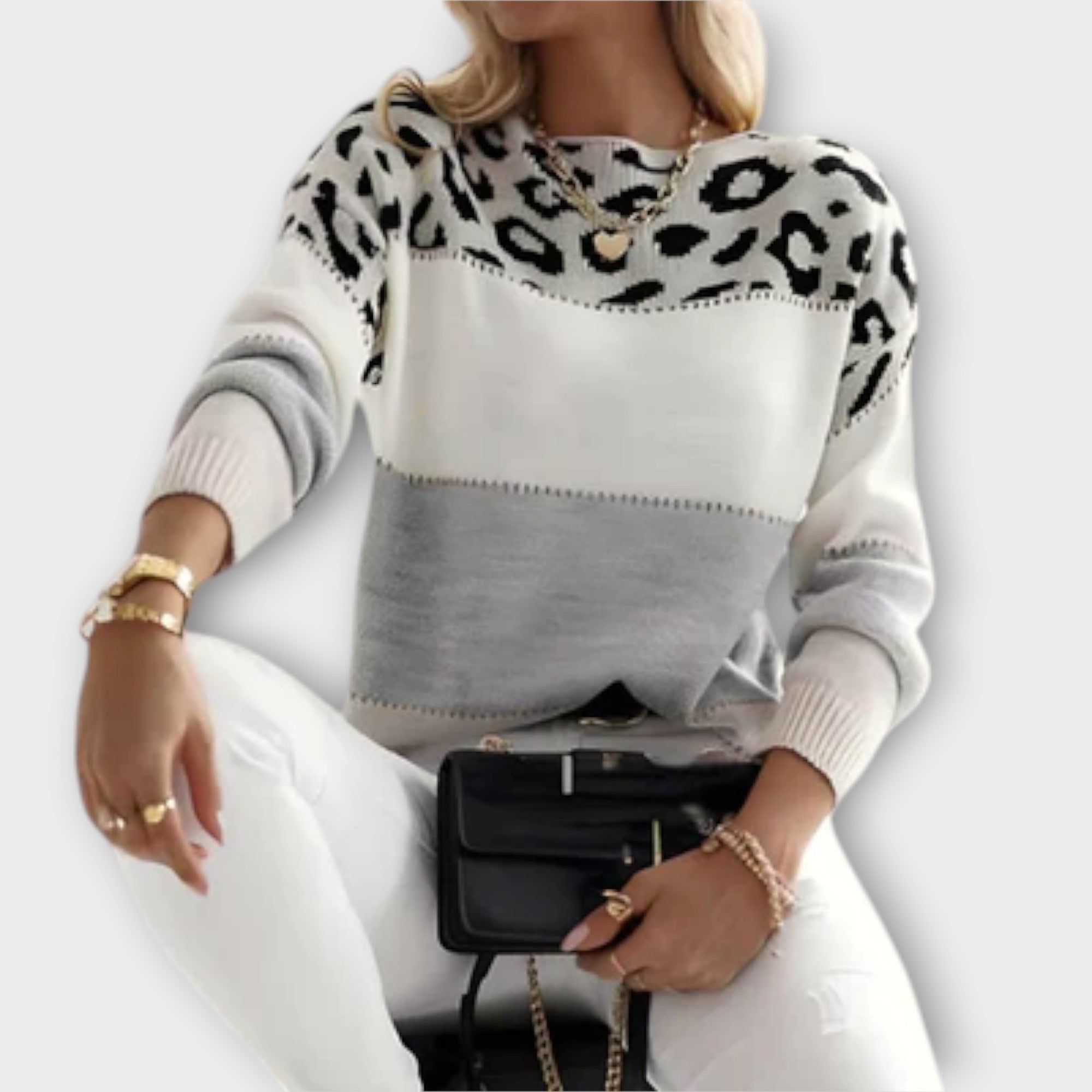 Selena dames gebreide pullover met luipaardprint