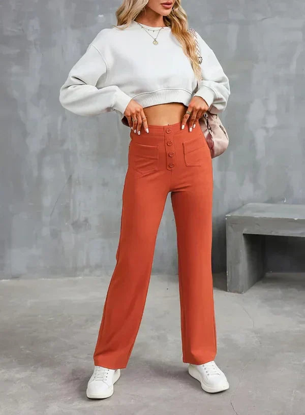 Sophie High-Waisted Stretch Trousers with Side Pockets